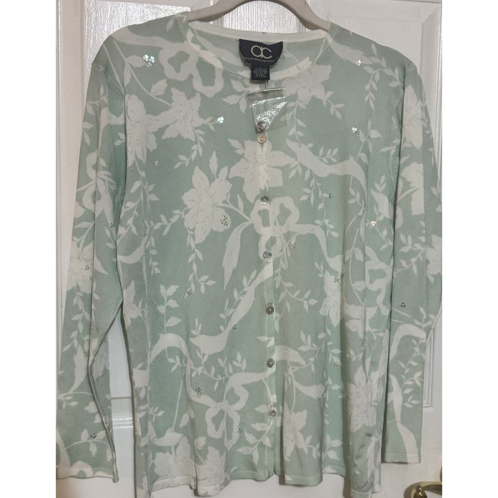AC American Classics By Anne Bowen Women's Mint Green‎ Cardigan w/ Sequins L